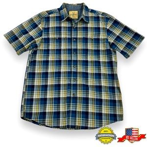 Outdoor Life MEN'S MEDIUM Blue Plaid Short Sleeve Button Shirt Seersucker EUC